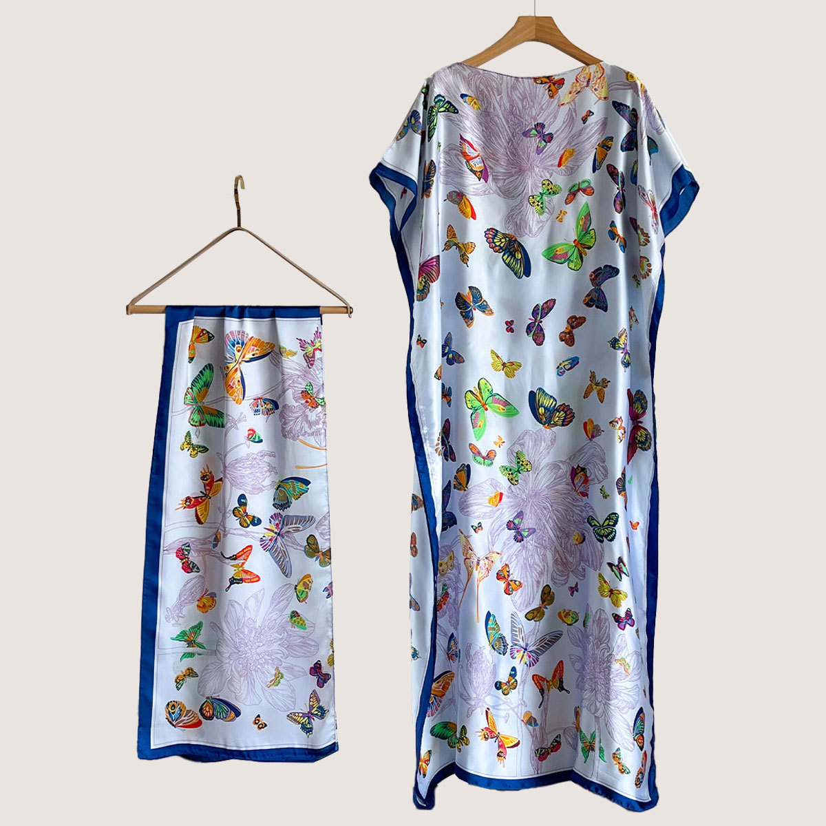Women's Peacock Print Cape Shawl & Scarf Set, Elegant Beach Cover-Up For Holiday Vacation, Swimsuit Cover Up
