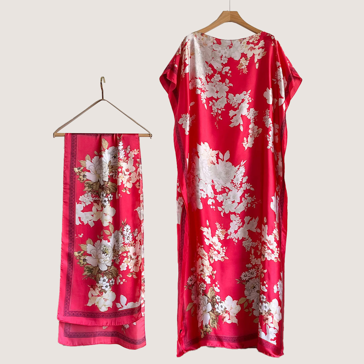 Women's Peacock Print Cape Shawl & Scarf Set, Elegant Beach Cover-Up For Holiday Vacation, Swimsuit Cover Up