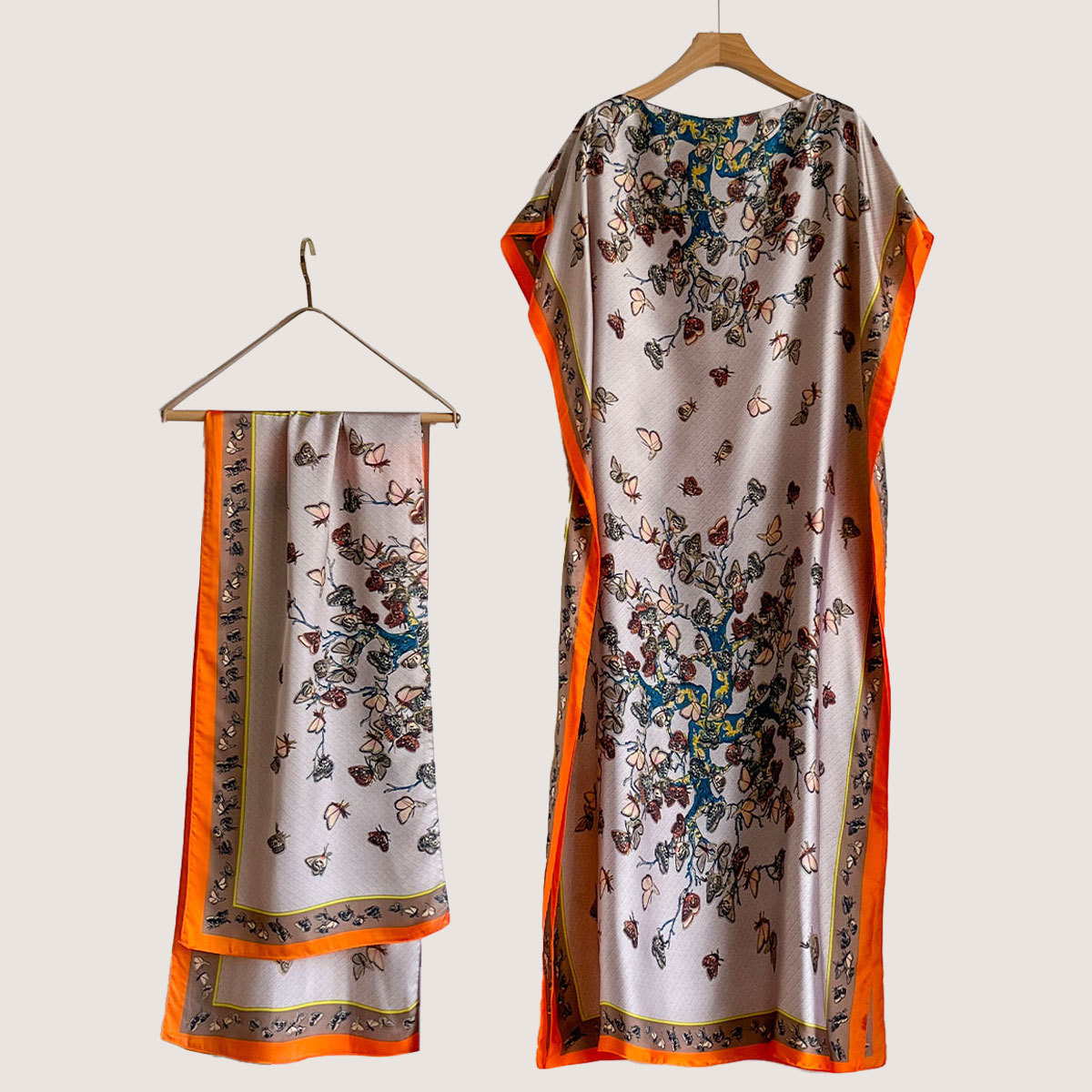 Women's Peacock Print Cape Shawl & Scarf Set, Elegant Beach Cover-Up For Holiday Vacation, Swimsuit Cover Up