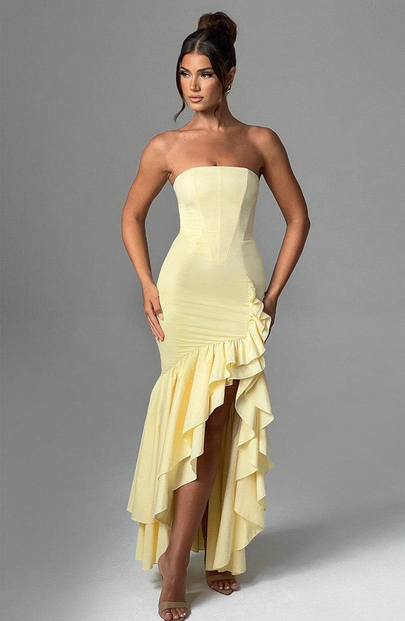 Angelina Maxi Dress  - Shoulder strapless, Hip Hugging, Irregularwave Fashion Party Dress