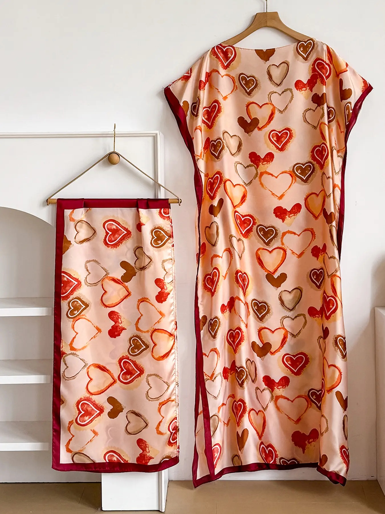 Women's Floral Print Lightweight Long Dress & Scarf Piece Set Outfit, Boho Casual Wear Shawl Dress & Scarf Set for Beach Vacation Holiday, Ladies Clothes for All Seasons