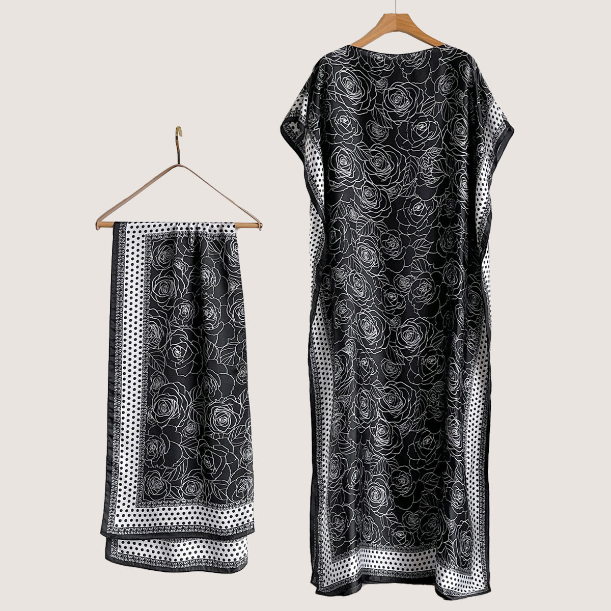 Women's Peacock Print Cape Shawl & Scarf Set, Elegant Beach Cover-Up For Holiday Vacation, Swimsuit Cover Up