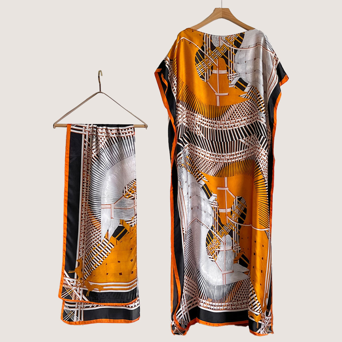Women's Peacock Print Cape Shawl & Scarf Set, Elegant Beach Cover-Up For Holiday Vacation, Swimsuit Cover Up