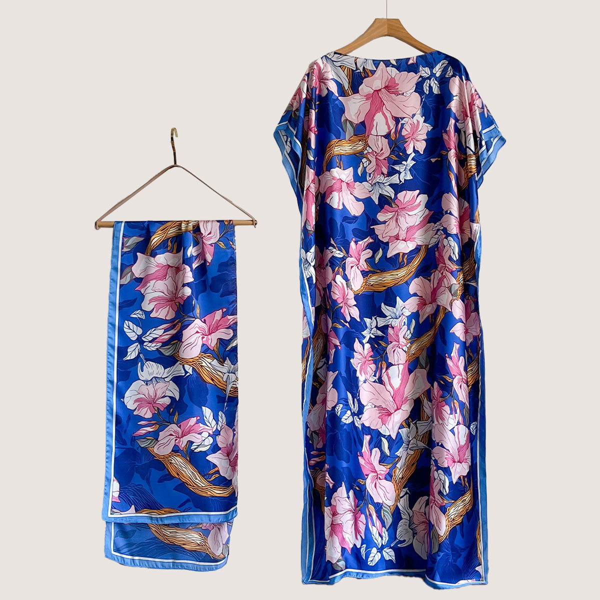 Women's Peacock Print Cape Shawl & Scarf Set, Elegant Beach Cover-Up For Holiday Vacation, Swimsuit Cover Up