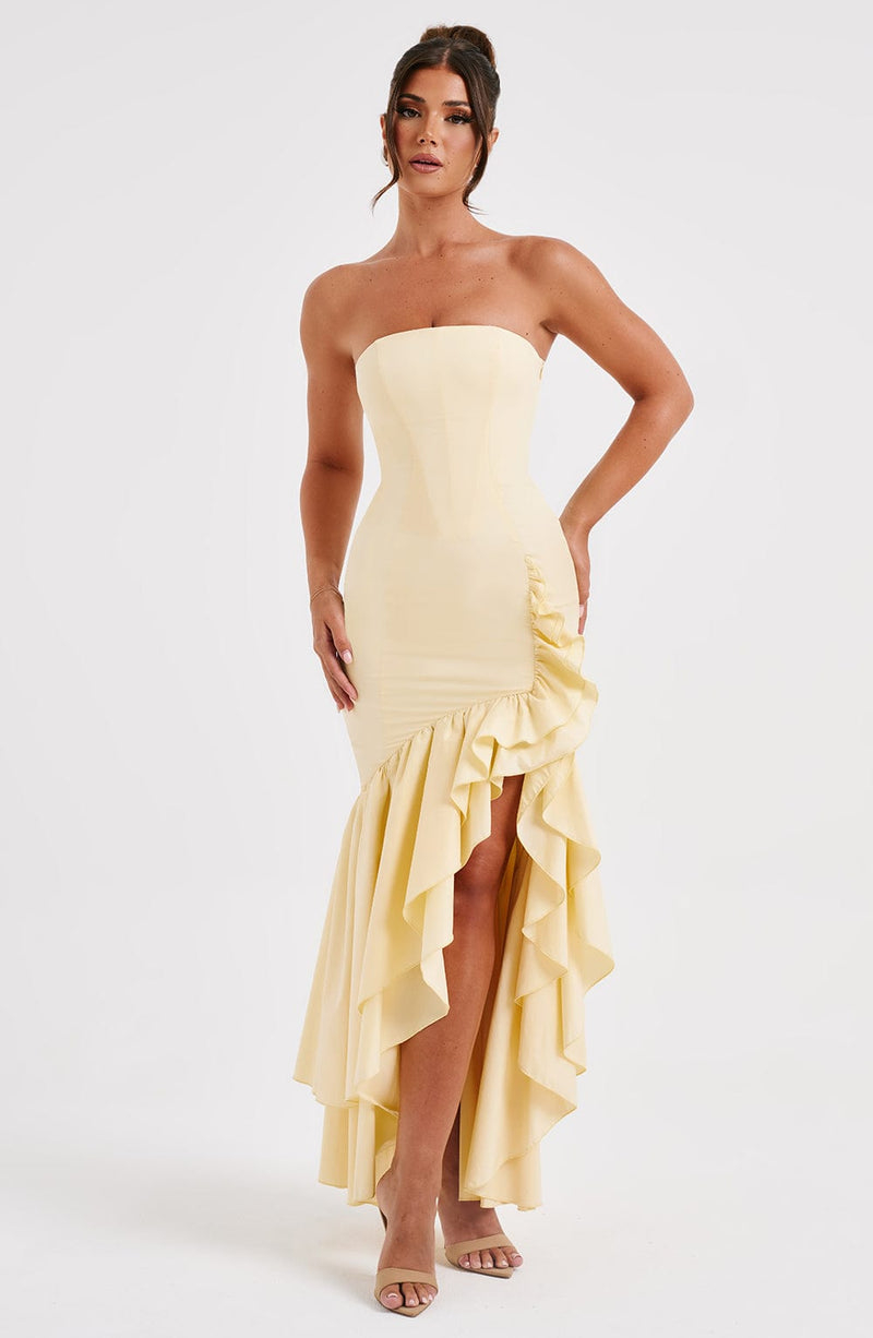 Angelina Maxi Dress  - Shoulder strapless, Hip Hugging, Irregularwave Fashion Party Dress