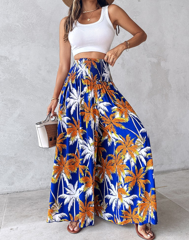 Women's Ethnic Pattern High Waist Wide Leg Pants