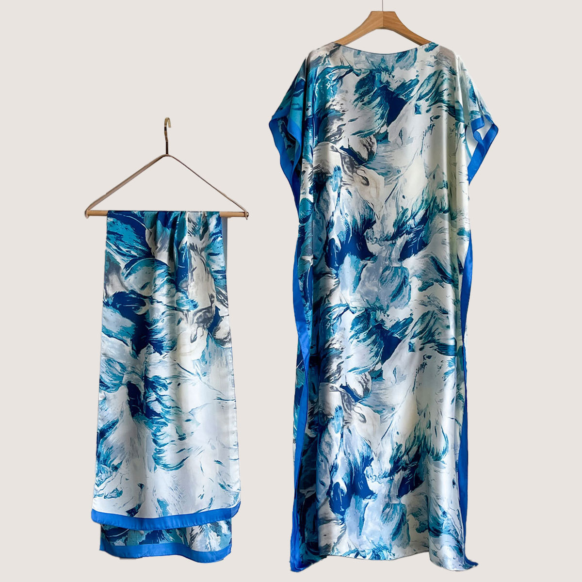 Women's Peacock Print Cape Shawl & Scarf Set, Elegant Beach Cover-Up For Holiday Vacation, Swimsuit Cover Up