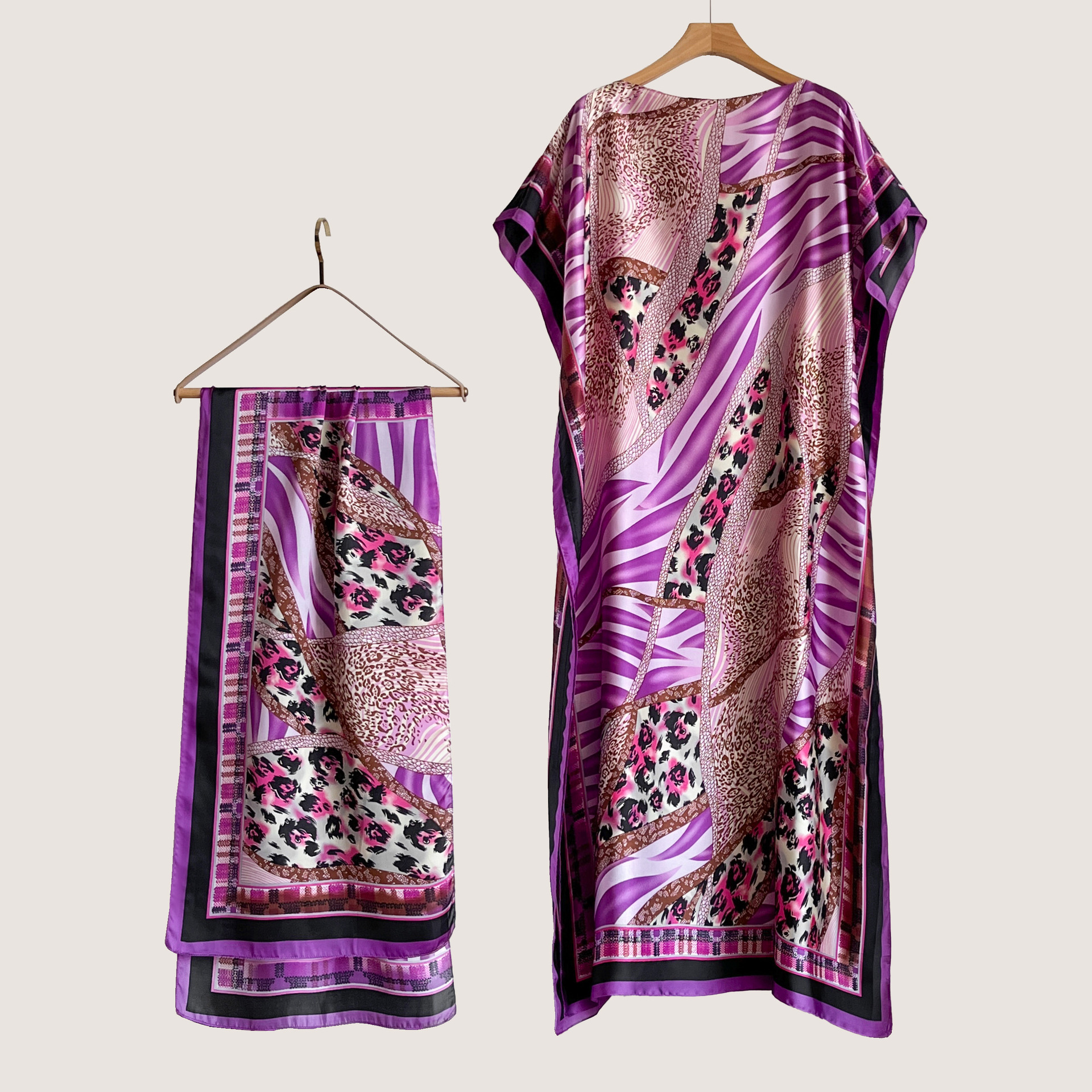 Women's Peacock Print Cape Shawl & Scarf Set, Elegant Beach Cover-Up For Holiday Vacation, Swimsuit Cover Up