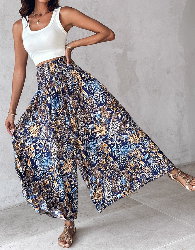 Women's Ethnic Pattern High Waist Wide Leg Pants