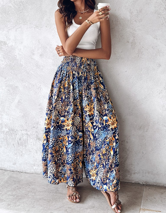 Women's Ethnic Pattern High Waist Wide Leg Pants
