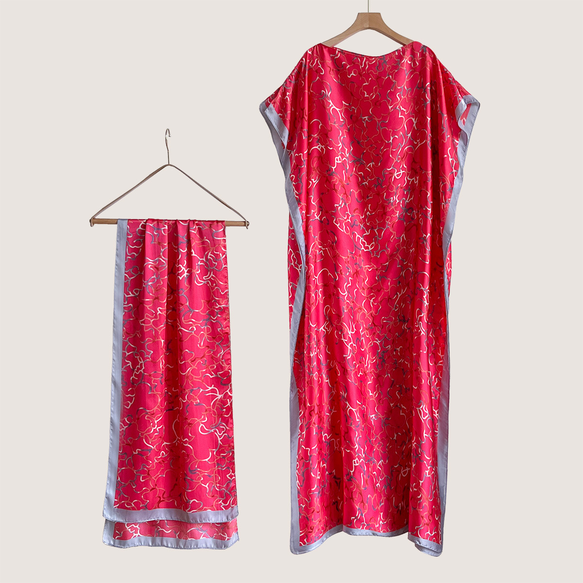 Women's Peacock Print Cape Shawl & Scarf Set, Elegant Beach Cover-Up For Holiday Vacation, Swimsuit Cover Up