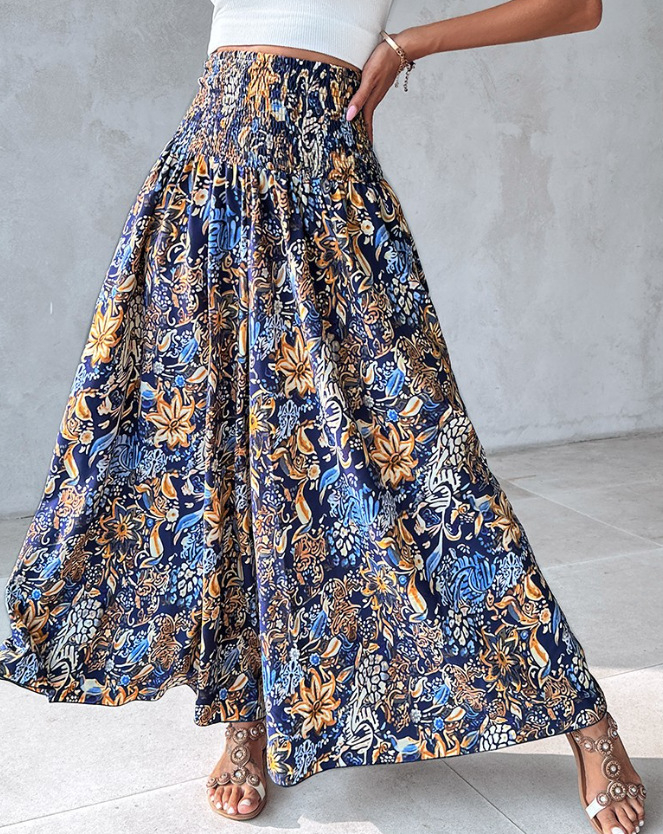 Women's Ethnic Pattern High Waist Wide Leg Pants