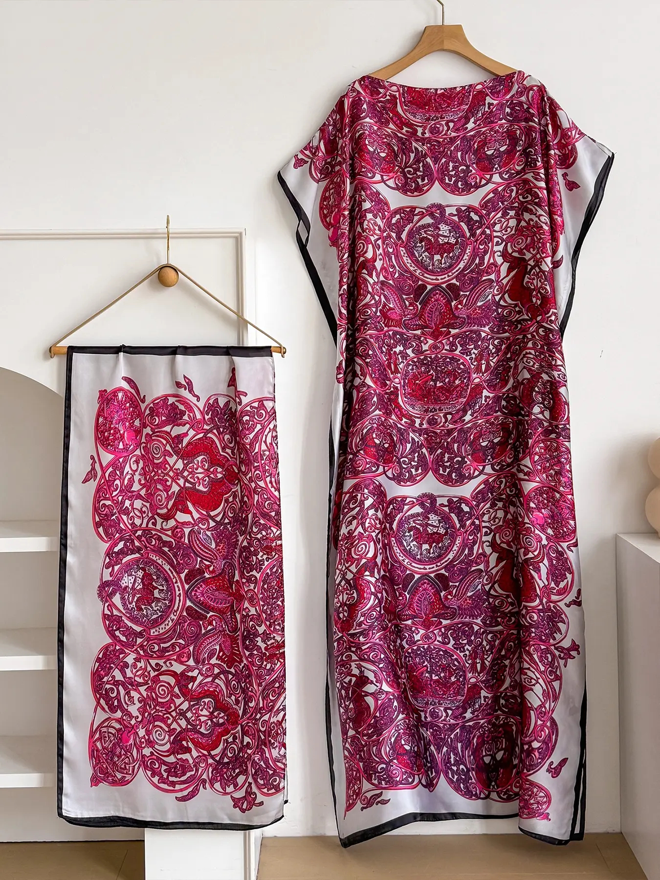 Women's Floral Print Lightweight Long Dress & Scarf Piece Set Outfit, Boho Casual Wear Shawl Dress & Scarf Set for Beach Vacation Holiday, Ladies Clothes for All Seasons