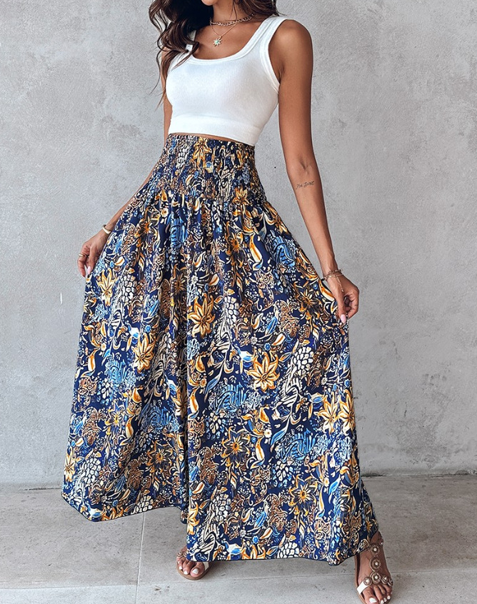 Women's Ethnic Pattern High Waist Wide Leg Pants