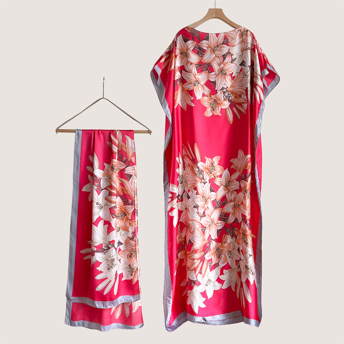 Women's Peacock Print Cape Shawl & Scarf Set, Elegant Beach Cover-Up For Holiday Vacation, Swimsuit Cover Up