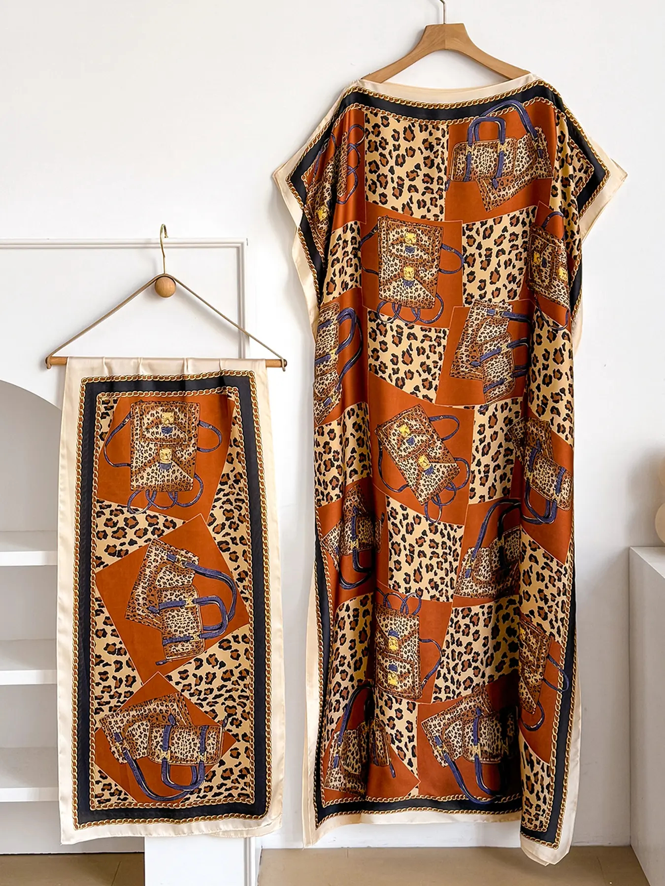 Women's Floral Print Lightweight Long Dress & Scarf Piece Set Outfit, Boho Casual Wear Shawl Dress & Scarf Set for Beach Vacation Holiday, Ladies Clothes for All Seasons
