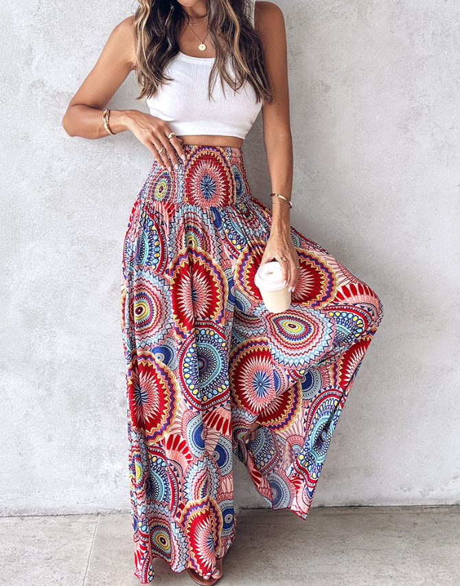 Women's Ethnic Pattern High Waist Wide Leg Pants