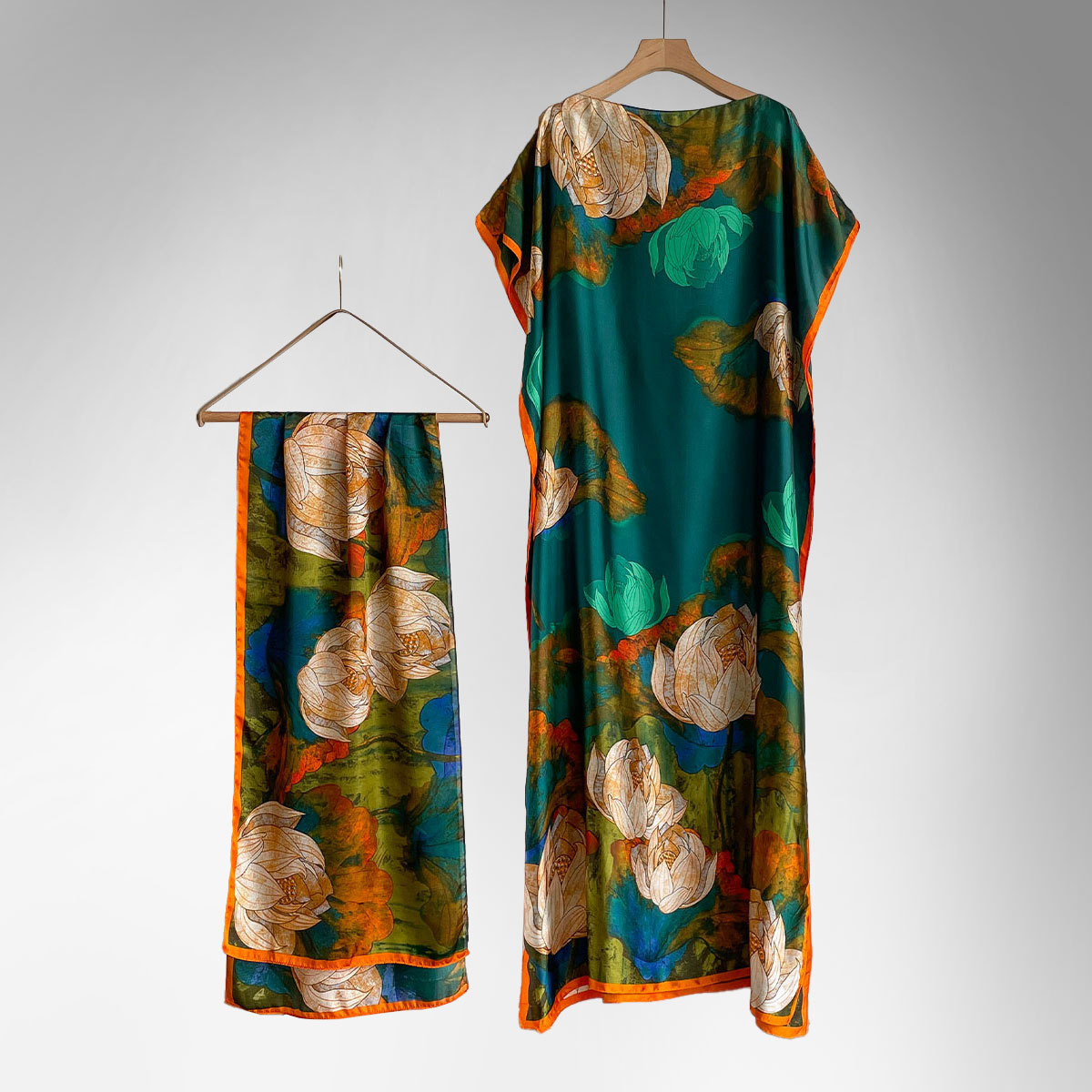 Women's Peacock Print Cape Shawl & Scarf Set, Elegant Beach Cover-Up For Holiday Vacation, Swimsuit Cover Up