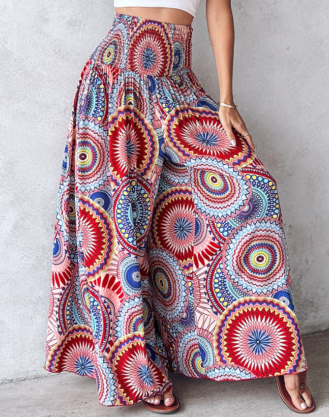 Women's Ethnic Pattern High Waist Wide Leg Pants