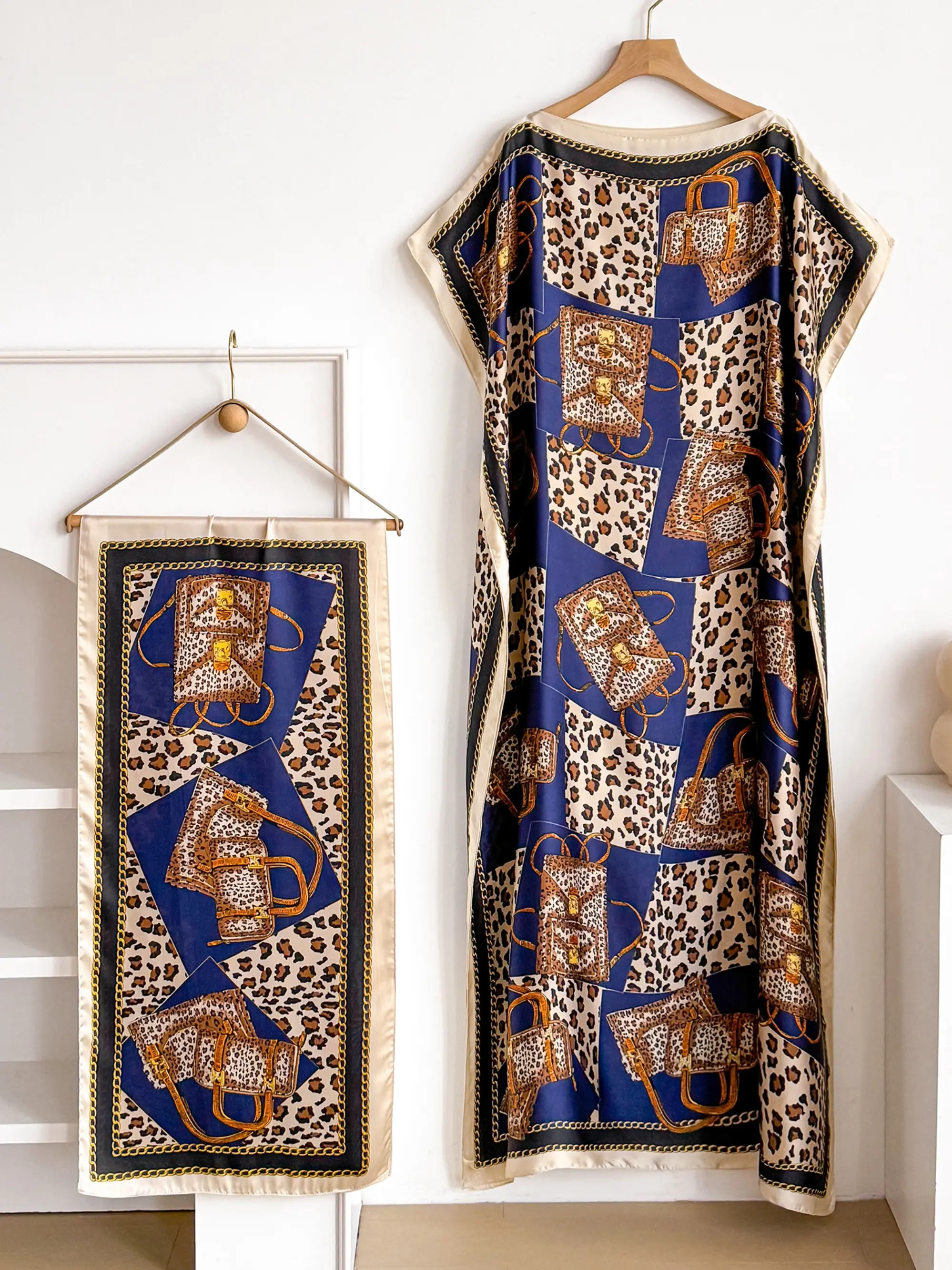 Women's Floral Print Lightweight Long Dress & Scarf Piece Set Outfit, Boho Casual Wear Shawl Dress & Scarf Set for Beach Vacation Holiday, Ladies Clothes for All Seasons