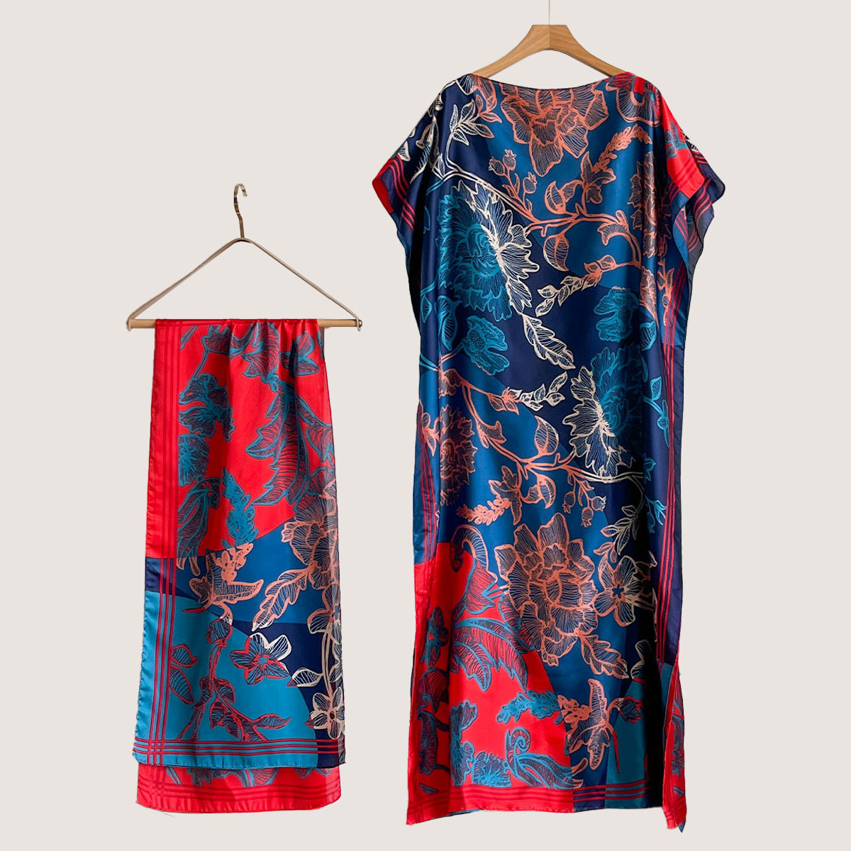 Women's Peacock Print Cape Shawl & Scarf Set, Elegant Beach Cover-Up For Holiday Vacation, Swimsuit Cover Up