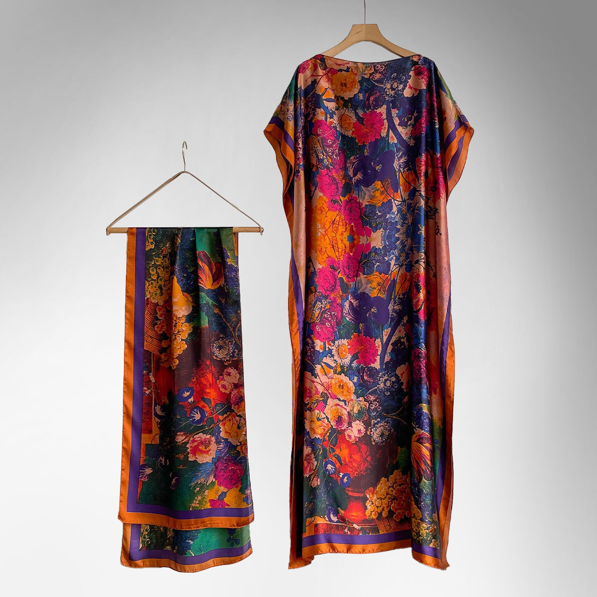 Women's Peacock Print Cape Shawl & Scarf Set, Elegant Beach Cover-Up For Holiday Vacation, Swimsuit Cover Up