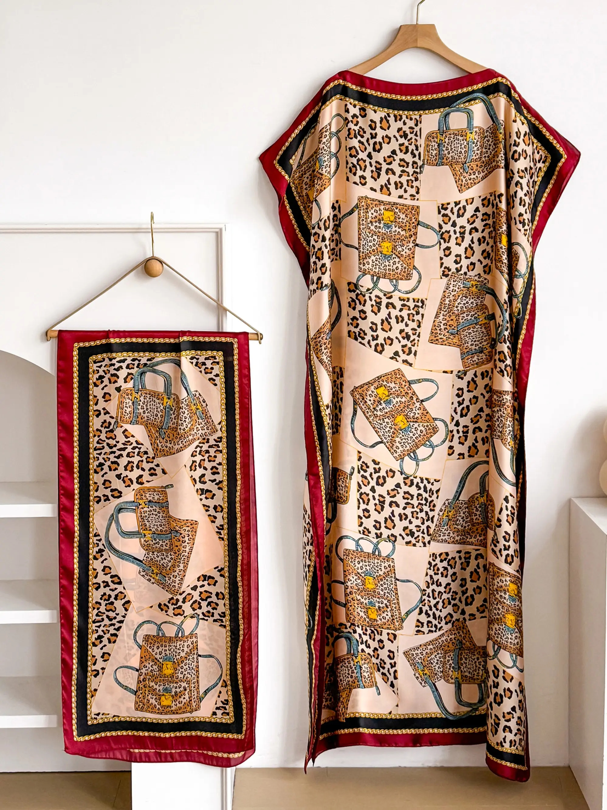 Women's Floral Print Lightweight Long Dress & Scarf Piece Set Outfit, Boho Casual Wear Shawl Dress & Scarf Set for Beach Vacation Holiday, Ladies Clothes for All Seasons