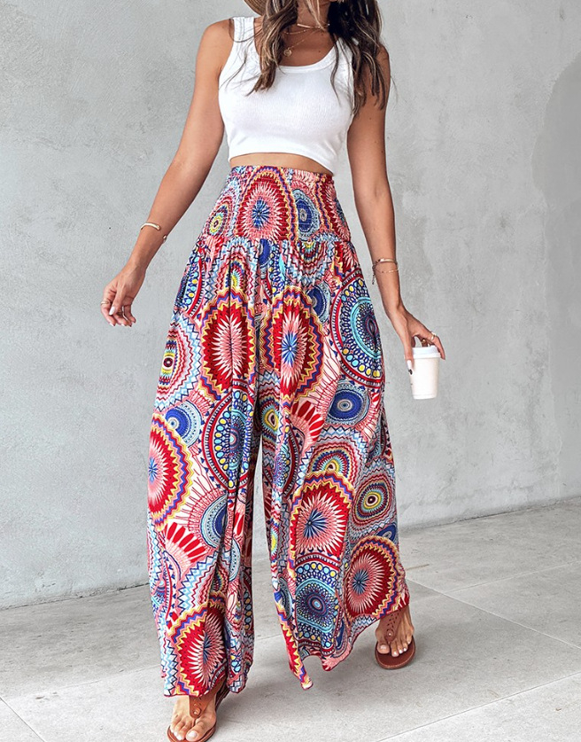 Women's Ethnic Pattern High Waist Wide Leg Pants