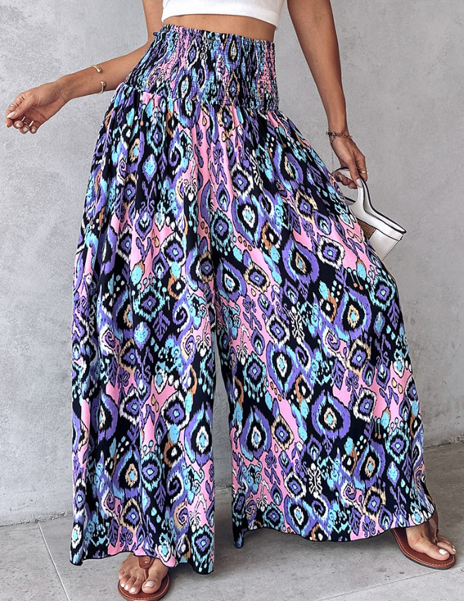Women's Ethnic Pattern High Waist Wide Leg Pants