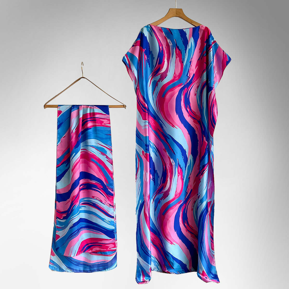Women's Peacock Print Cape Shawl & Scarf Set, Elegant Beach Cover-Up For Holiday Vacation, Swimsuit Cover Up