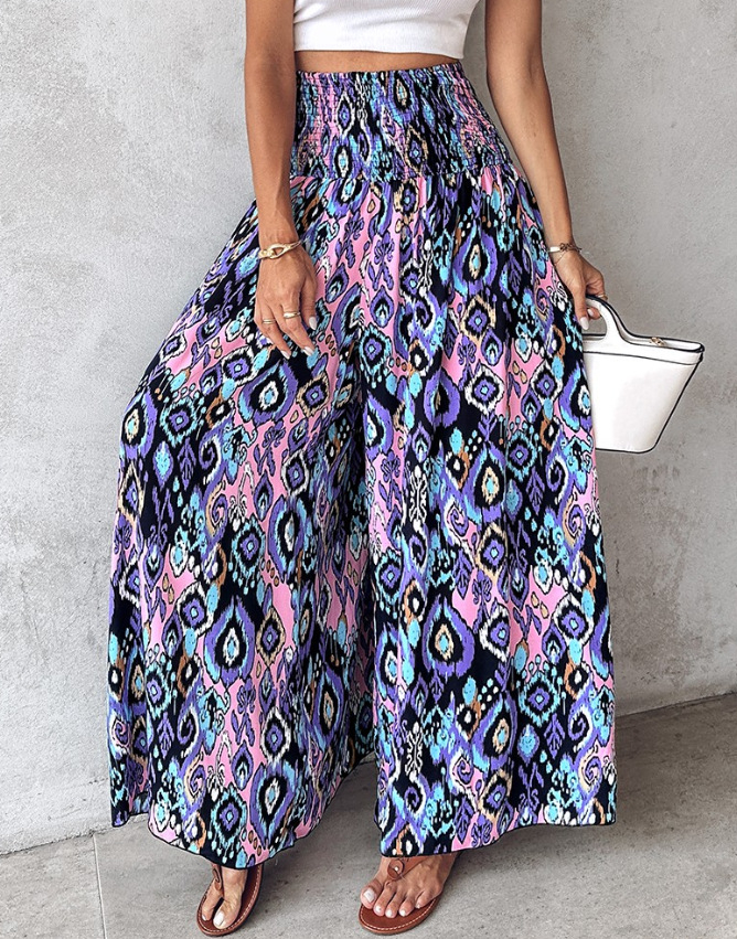 Women's Ethnic Pattern High Waist Wide Leg Pants