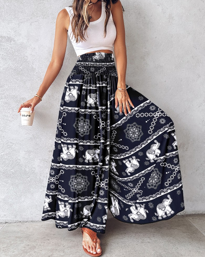 Women's Ethnic Pattern High Waist Wide Leg Pants