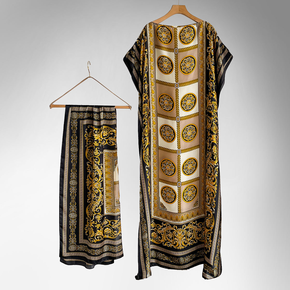 Women's Peacock Print Cape Shawl & Scarf Set, Elegant Beach Cover-Up For Holiday Vacation, Swimsuit Cover Up