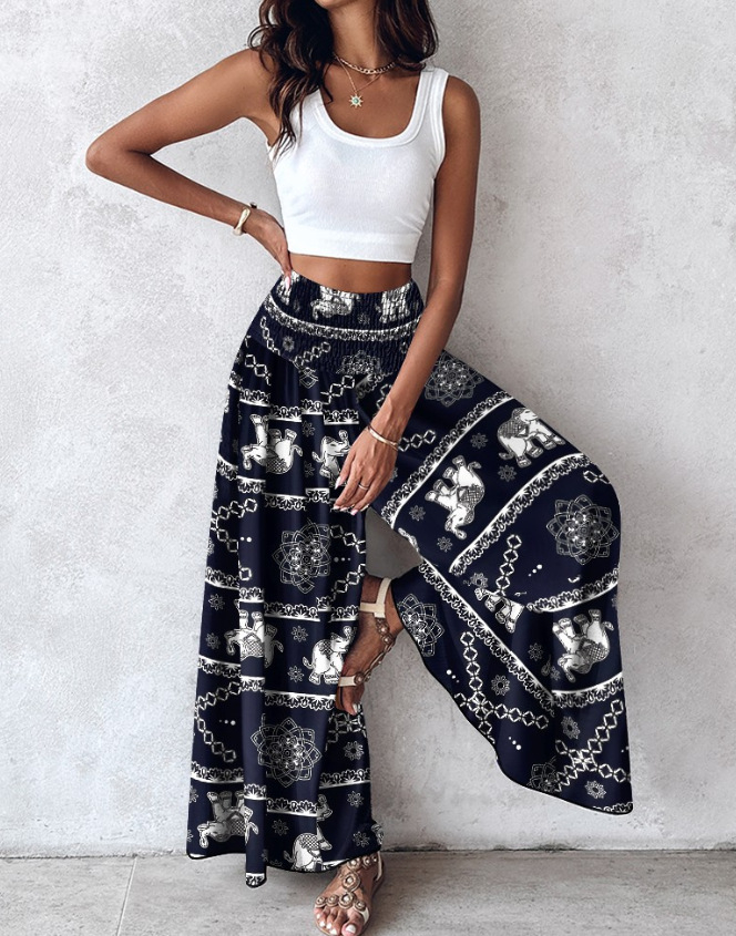 Women's Ethnic Pattern High Waist Wide Leg Pants