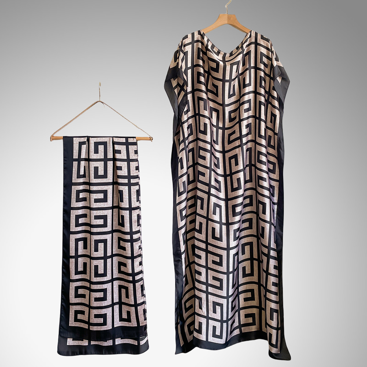 Women's Peacock Print Cape Shawl & Scarf Set, Elegant Beach Cover-Up For Holiday Vacation, Swimsuit Cover Up