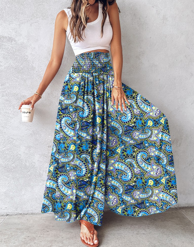 Women's Ethnic Pattern High Waist Wide Leg Pants