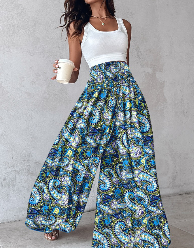 Women's Ethnic Pattern High Waist Wide Leg Pants