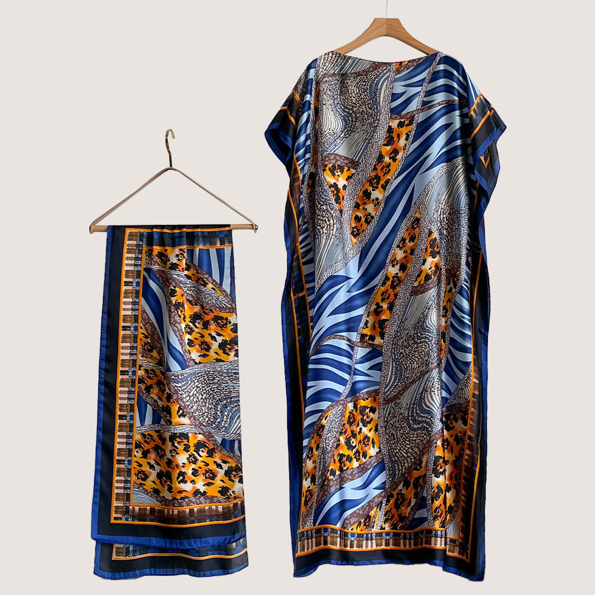 Women's Peacock Print Cape Shawl & Scarf Set, Elegant Beach Cover-Up For Holiday Vacation, Swimsuit Cover Up