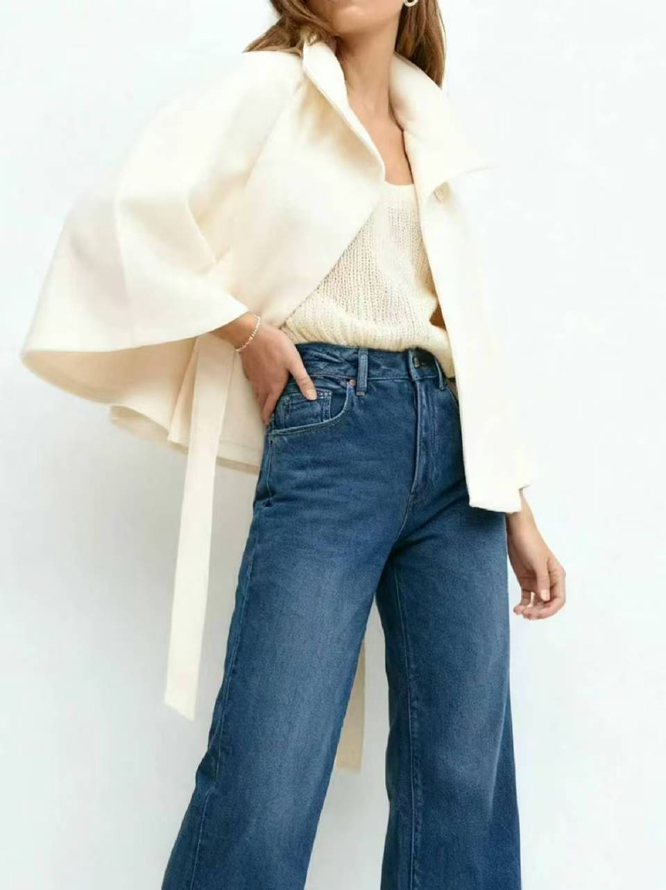 Women's Plain Front Buckle Belted Woolen Cape Coat, Casual Fall & Winter Outerwear, Stylish Daily Wear for Dating, Button