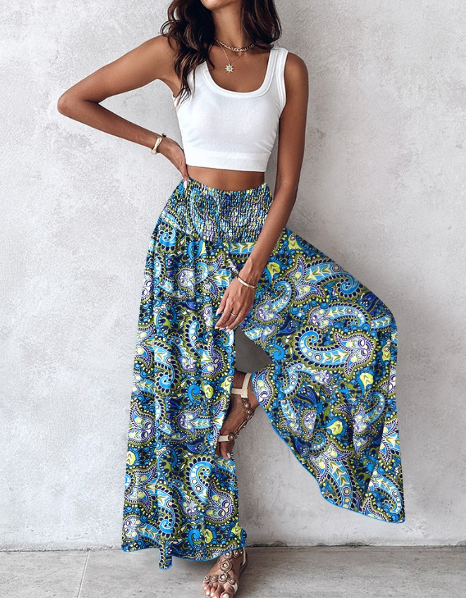 Women's Ethnic Pattern High Waist Wide Leg Pants