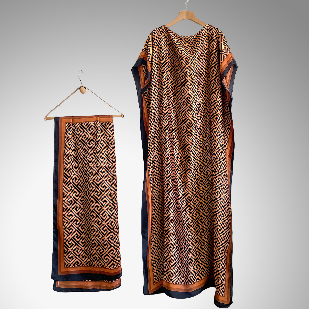 Women's Peacock Print Cape Shawl & Scarf Set, Elegant Beach Cover-Up For Holiday Vacation, Swimsuit Cover Up