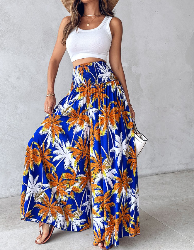 Women's Ethnic Pattern High Waist Wide Leg Pants