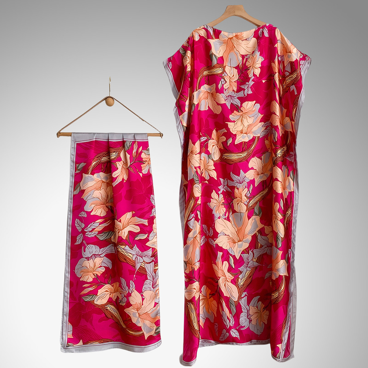 Women's Peacock Print Cape Shawl & Scarf Set, Elegant Beach Cover-Up For Holiday Vacation, Swimsuit Cover Up