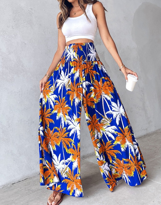 Women's Ethnic Pattern High Waist Wide Leg Pants