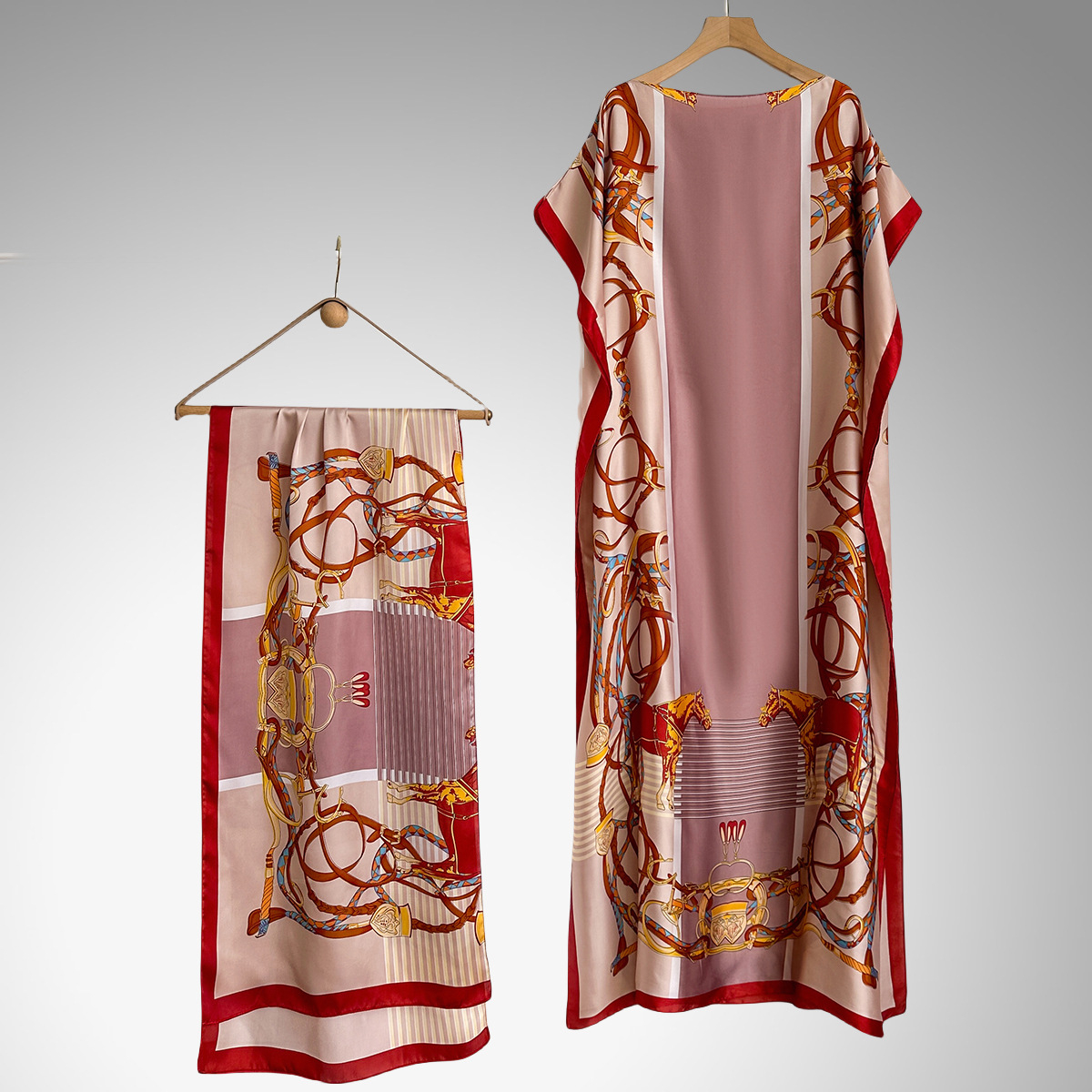 Women's Peacock Print Cape Shawl & Scarf Set, Elegant Beach Cover-Up For Holiday Vacation, Swimsuit Cover Up