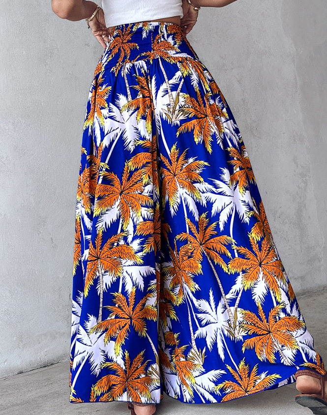 Women's Ethnic Pattern High Waist Wide Leg Pants
