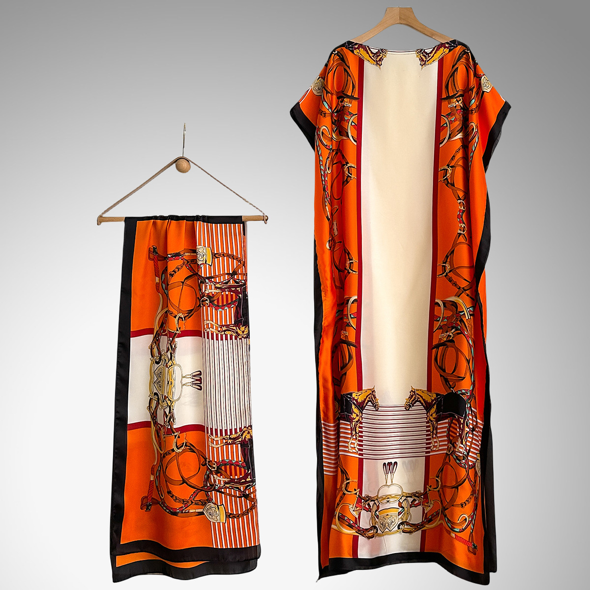 Women's Peacock Print Cape Shawl & Scarf Set, Elegant Beach Cover-Up For Holiday Vacation, Swimsuit Cover Up