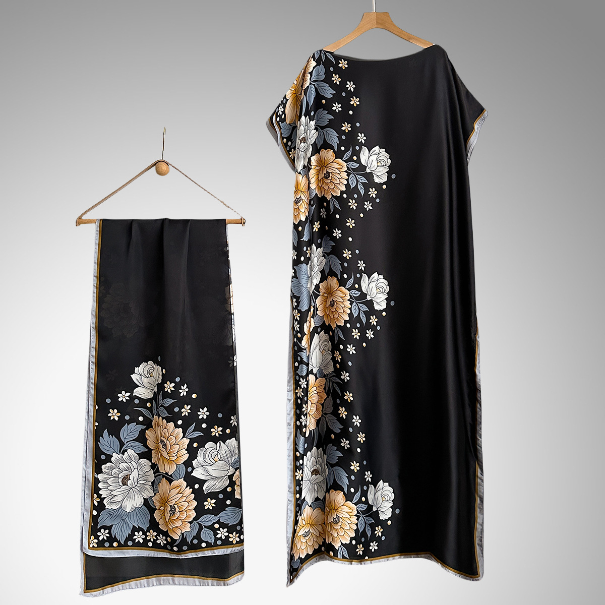 Women's Peacock Print Cape Shawl & Scarf Set, Elegant Beach Cover-Up For Holiday Vacation, Swimsuit Cover Up