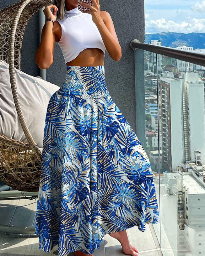 Women's Ethnic Pattern High Waist Wide Leg Pants