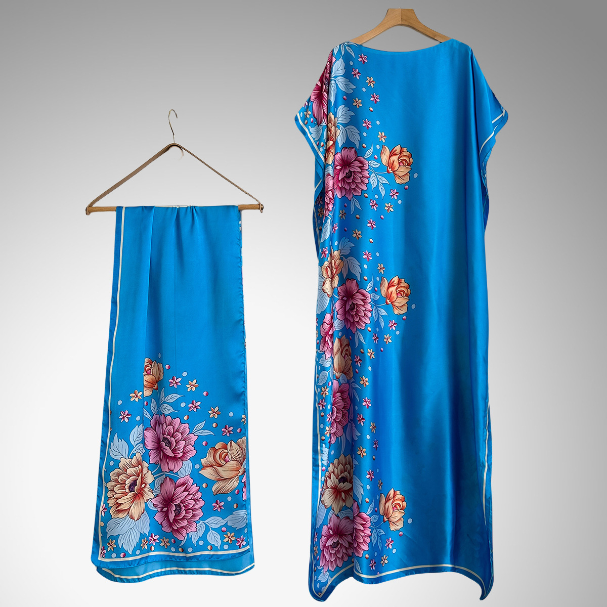 Women's Peacock Print Cape Shawl & Scarf Set, Elegant Beach Cover-Up For Holiday Vacation, Swimsuit Cover Up